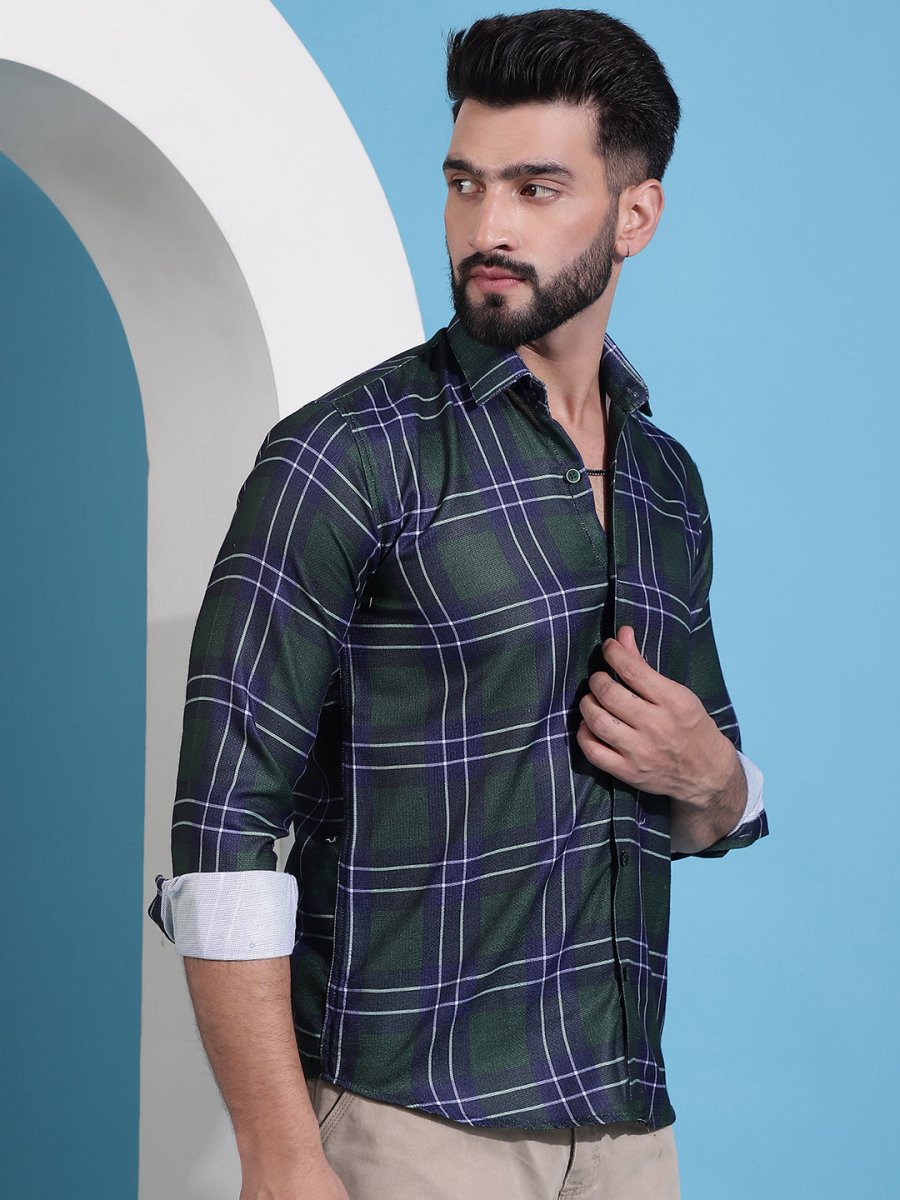 Olive Green Checked Cotton Casual Shirt for Men - SF_942Olive_S