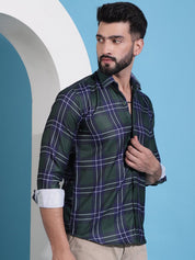 Olive Green Checked Cotton Casual Shirt for Men - SF_942Olive_S