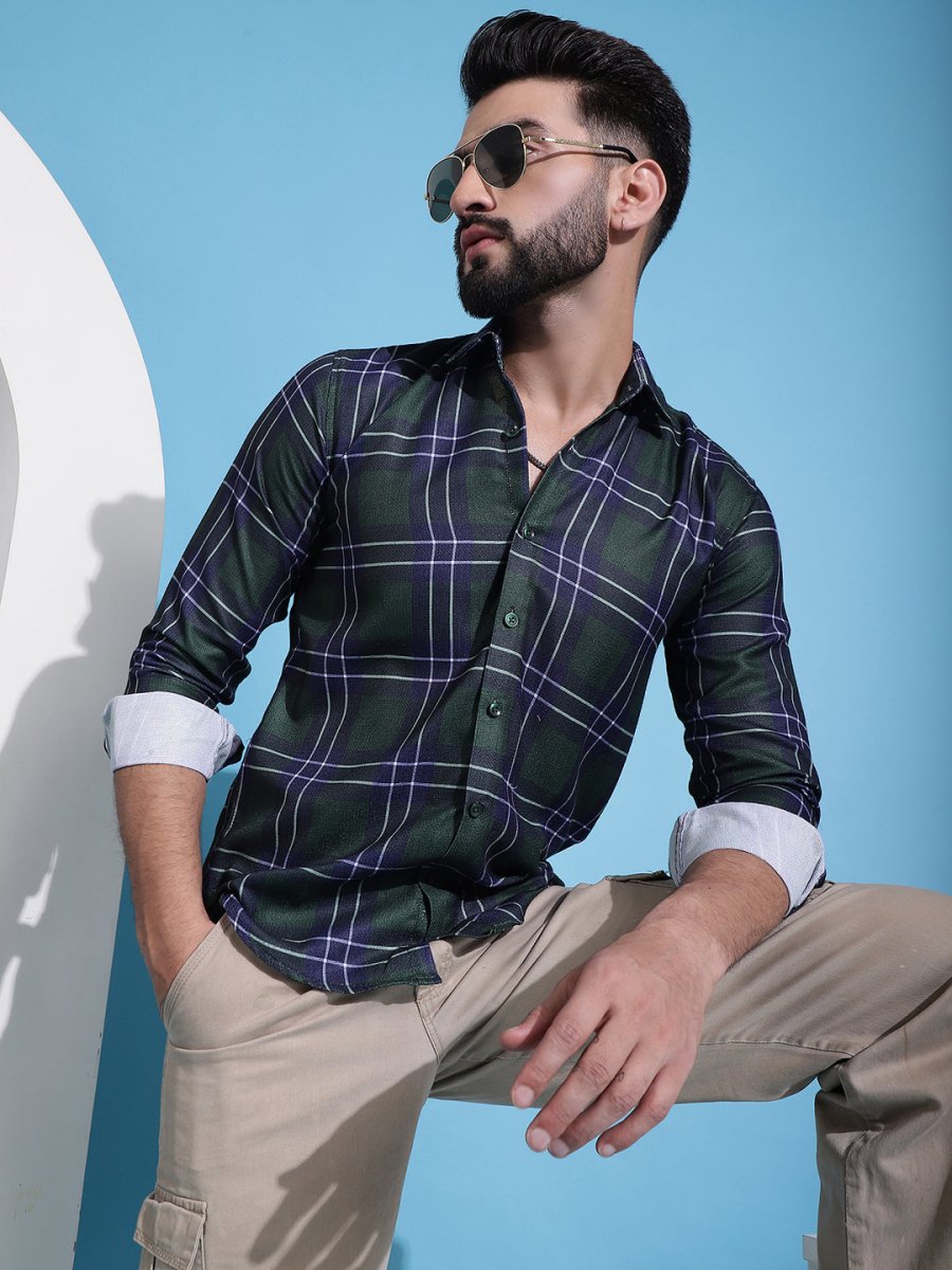 Olive Green Checked Cotton Casual Shirt for Men - SF_942Olive_S