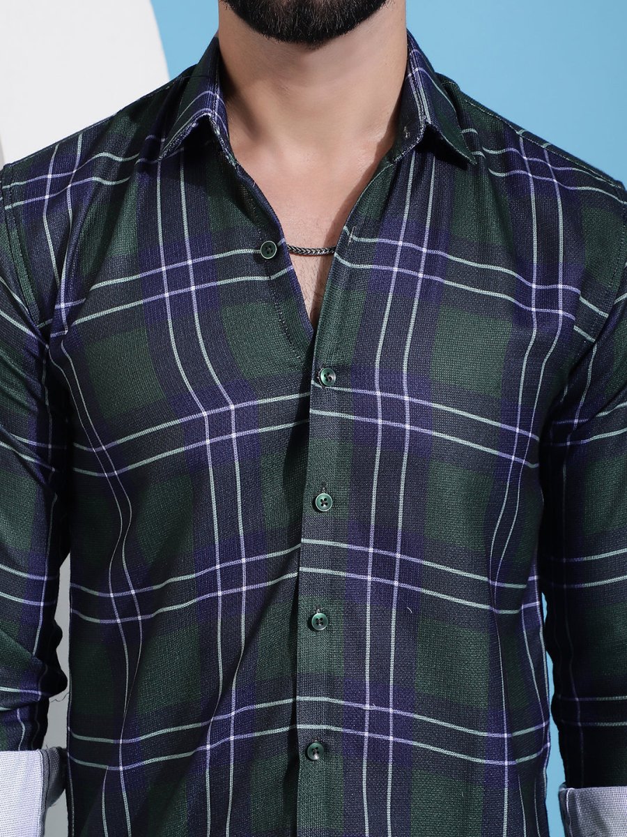 Olive Green Checked Cotton Casual Shirt for Men - SF_942Olive_S