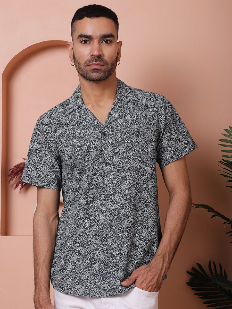 Olive Printed Half Sleeve Shirt for Men - SF_935Olive_S