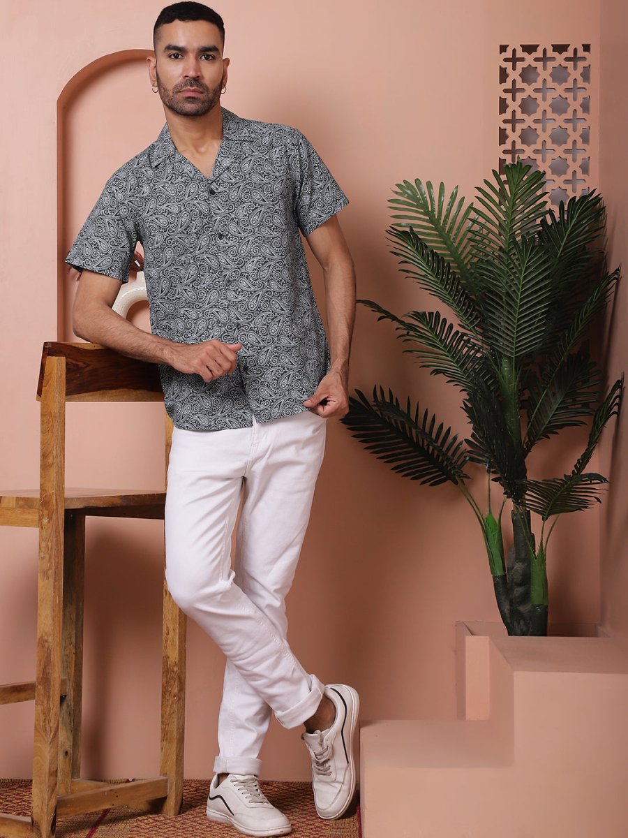 Olive Printed Half Sleeve Shirt for Men - SF_935Olive_S