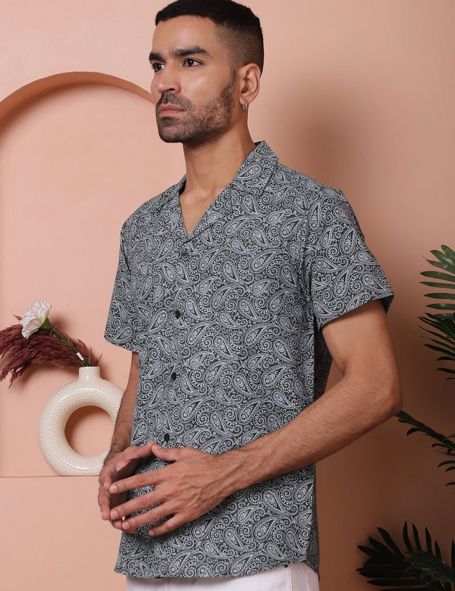 Olive Printed Half Sleeve Shirt for Men - SF_935Olive_S