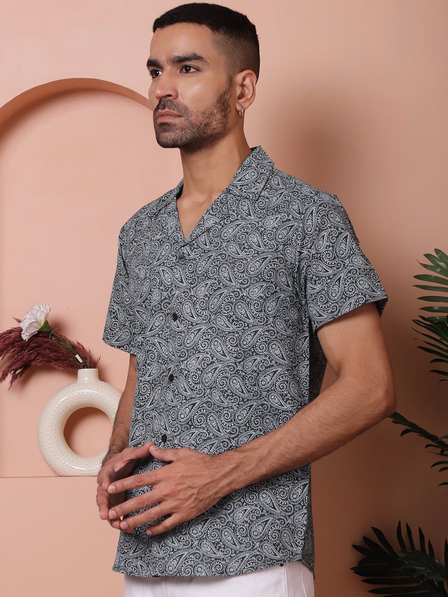 Olive Printed Half Sleeve Shirt for Men - SF_935Olive_S