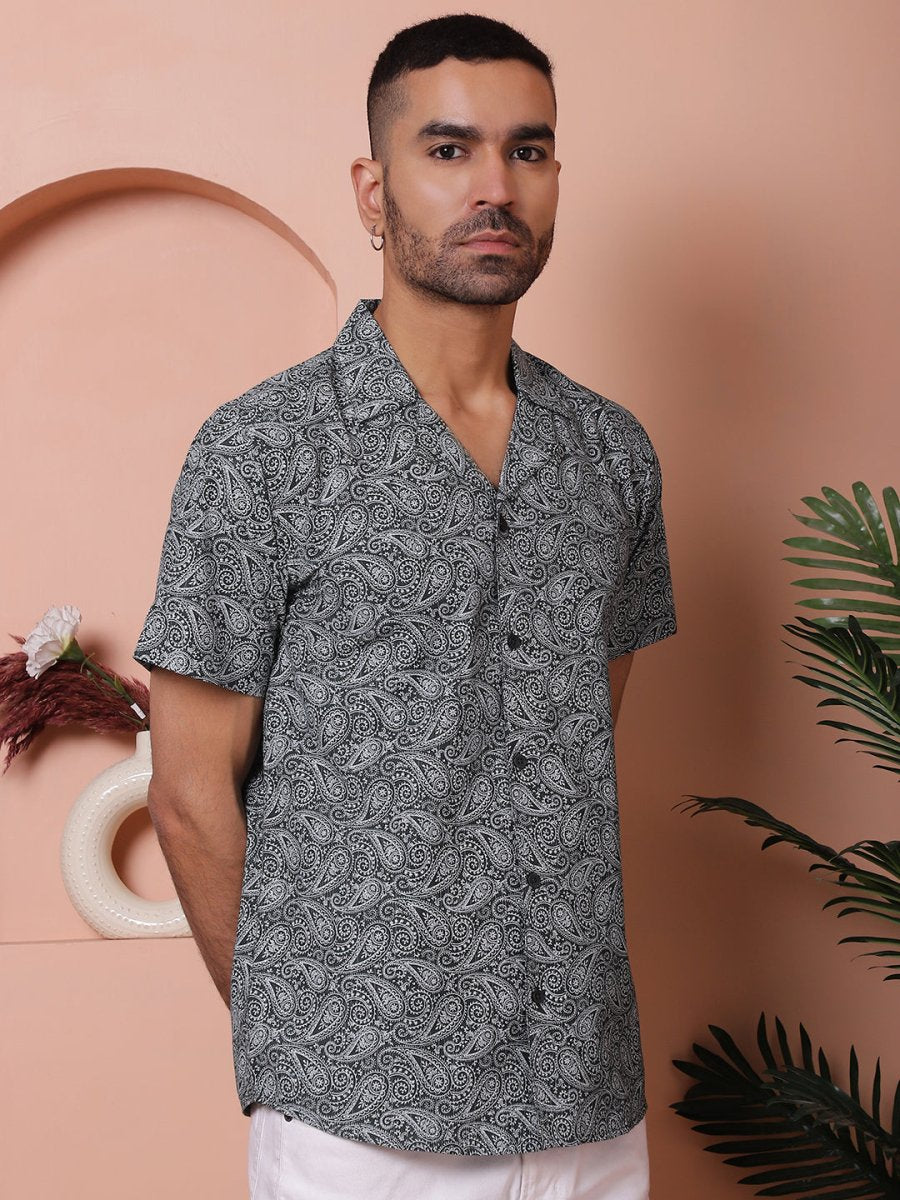Olive Printed Half Sleeve Shirt for Men - SF_935Olive_S