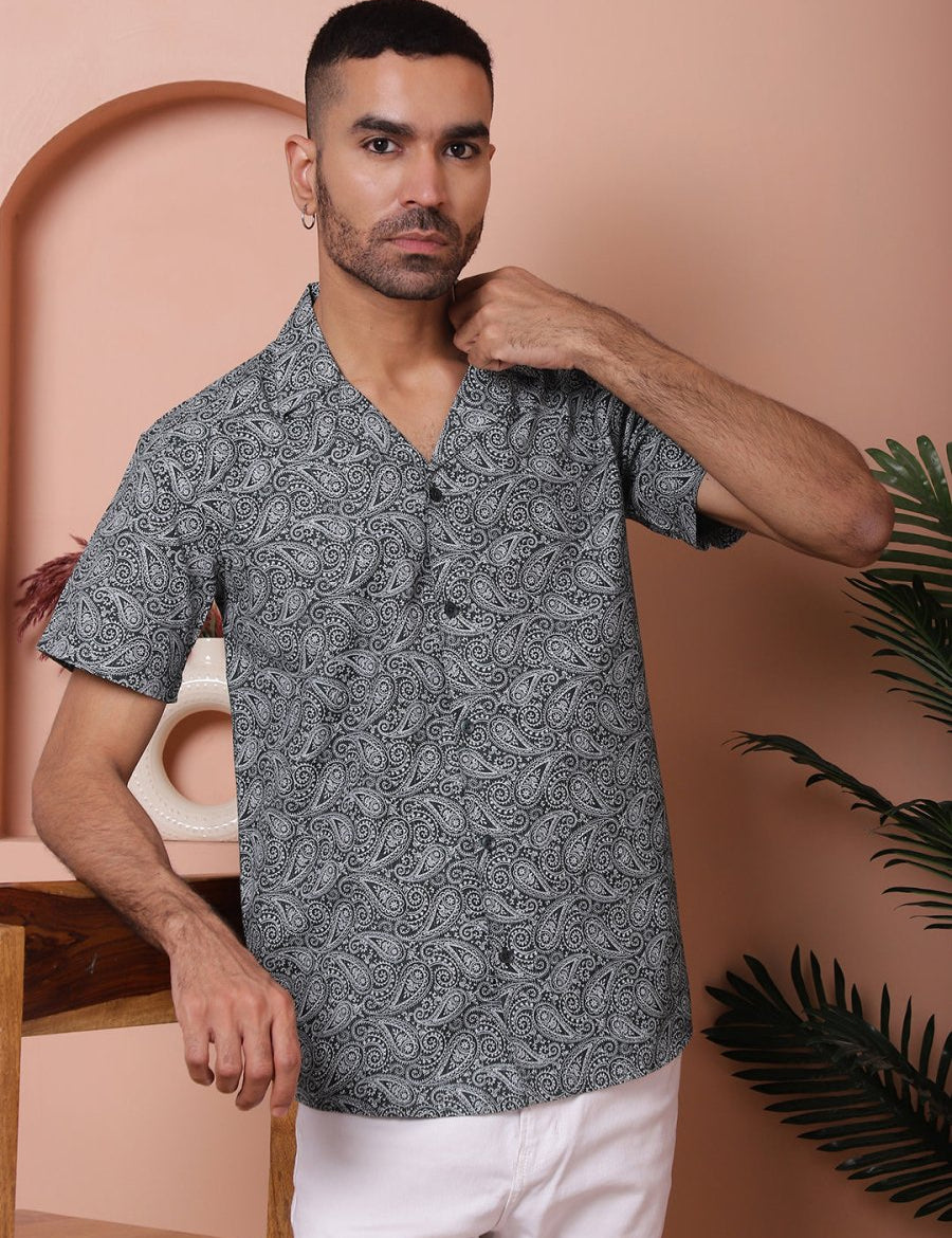 Olive Printed Half Sleeve Shirt for Men - SF_935Olive_S
