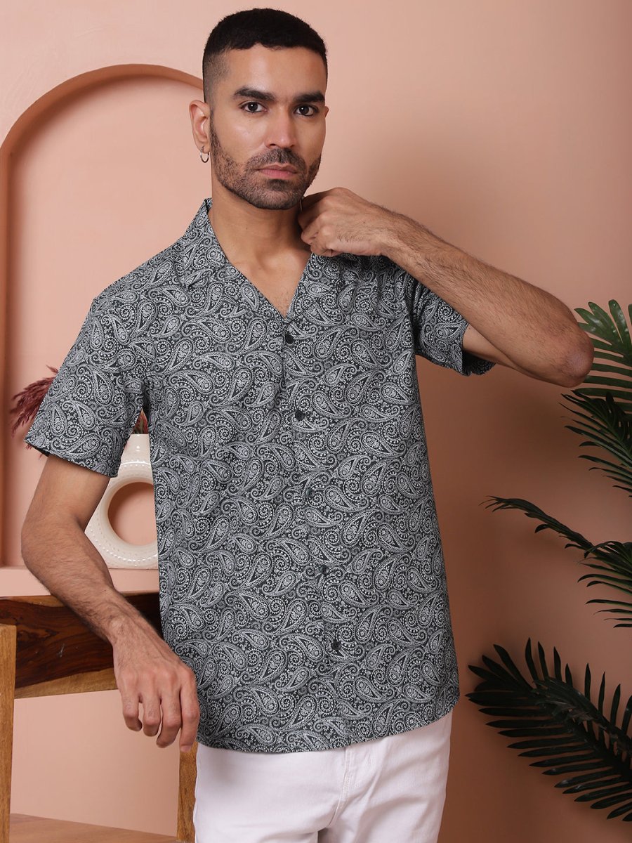 Olive Printed Half Sleeve Shirt for Men - SF_935Olive_S