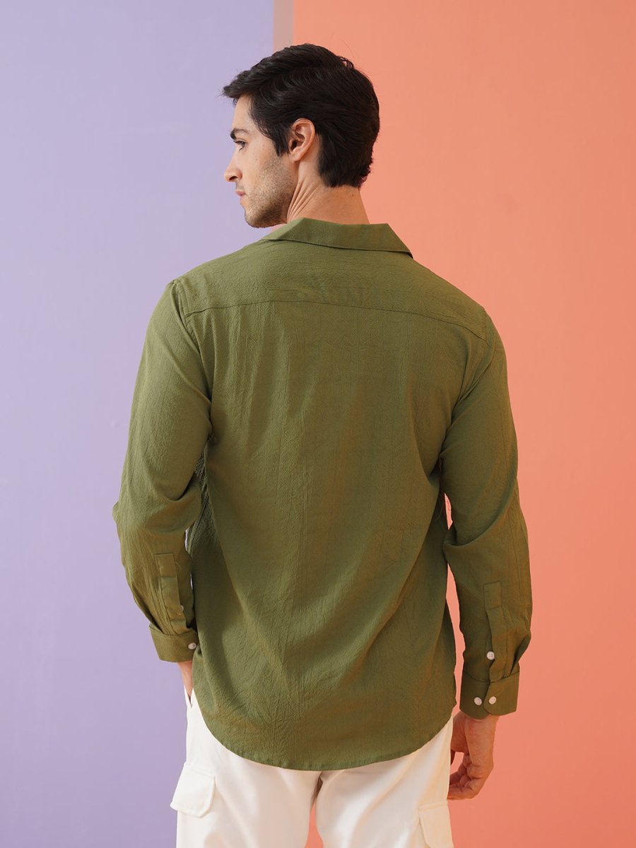 Olive Self Design Cotton Formal Shirt for Men - SF_904Olive_S