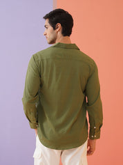 Olive Self Design Cotton Formal Shirt for Men - SF_904Olive_S