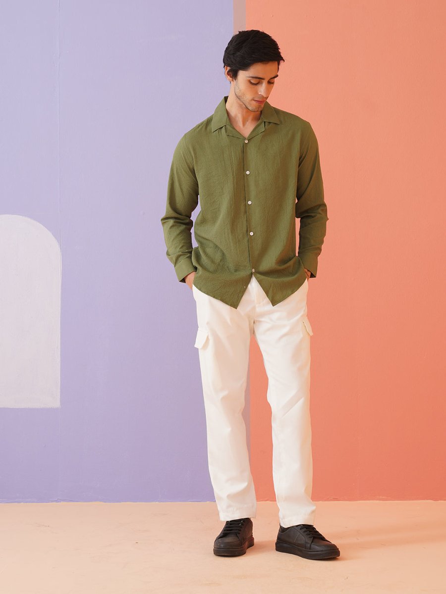 Olive Self Design Cotton Formal Shirt for Men - SF_904Olive_S