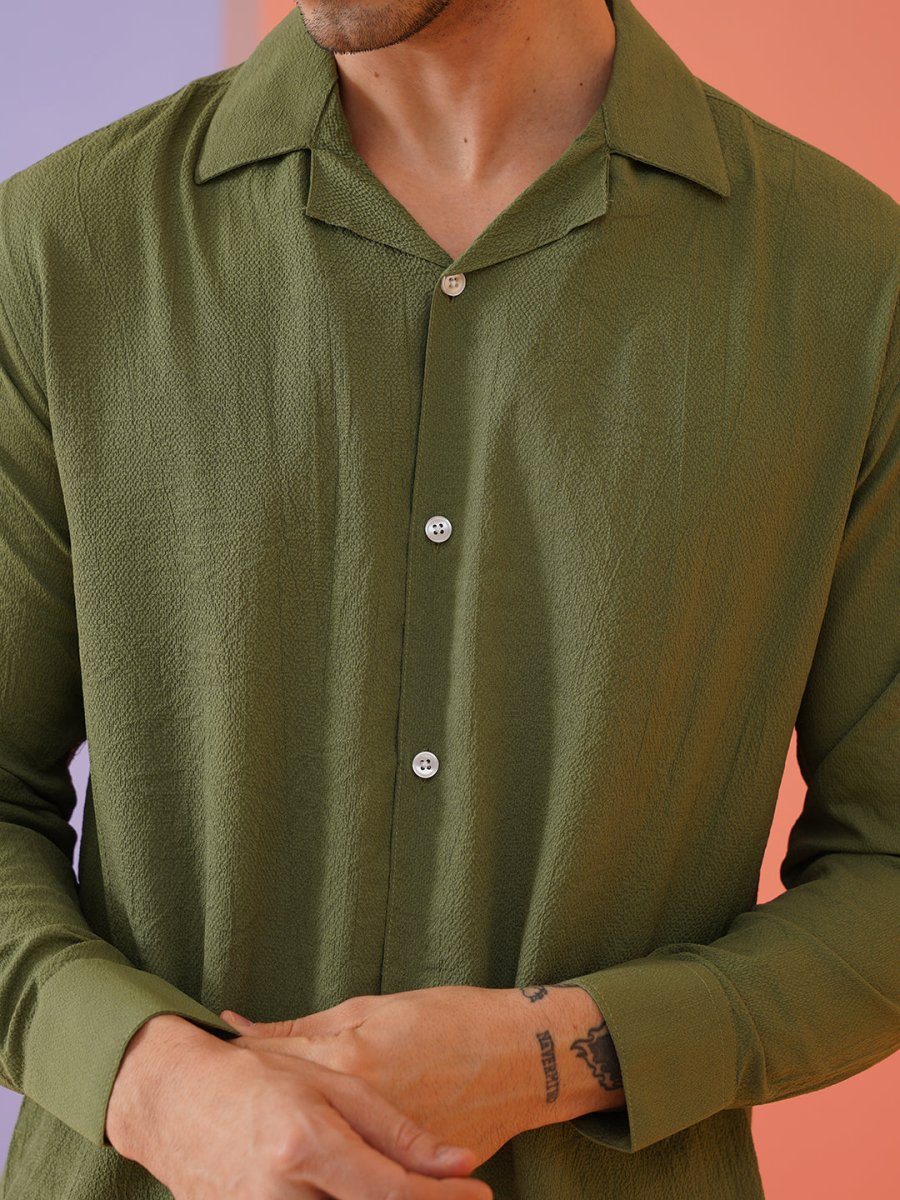 Olive Self Design Cotton Formal Shirt for Men - SF_904Olive_S
