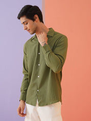Olive Self Design Cotton Formal Shirt for Men - SF_904Olive_S