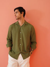 Olive Self Design Cotton Formal Shirt for Men - SF_904Olive_S