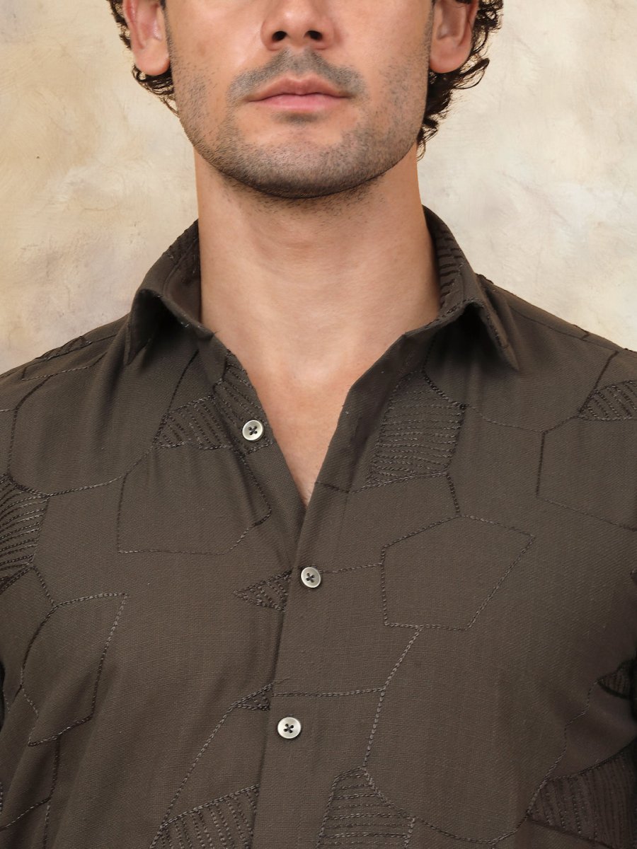Olive Self Design Party Shirt for Men - SF_944Olive_S