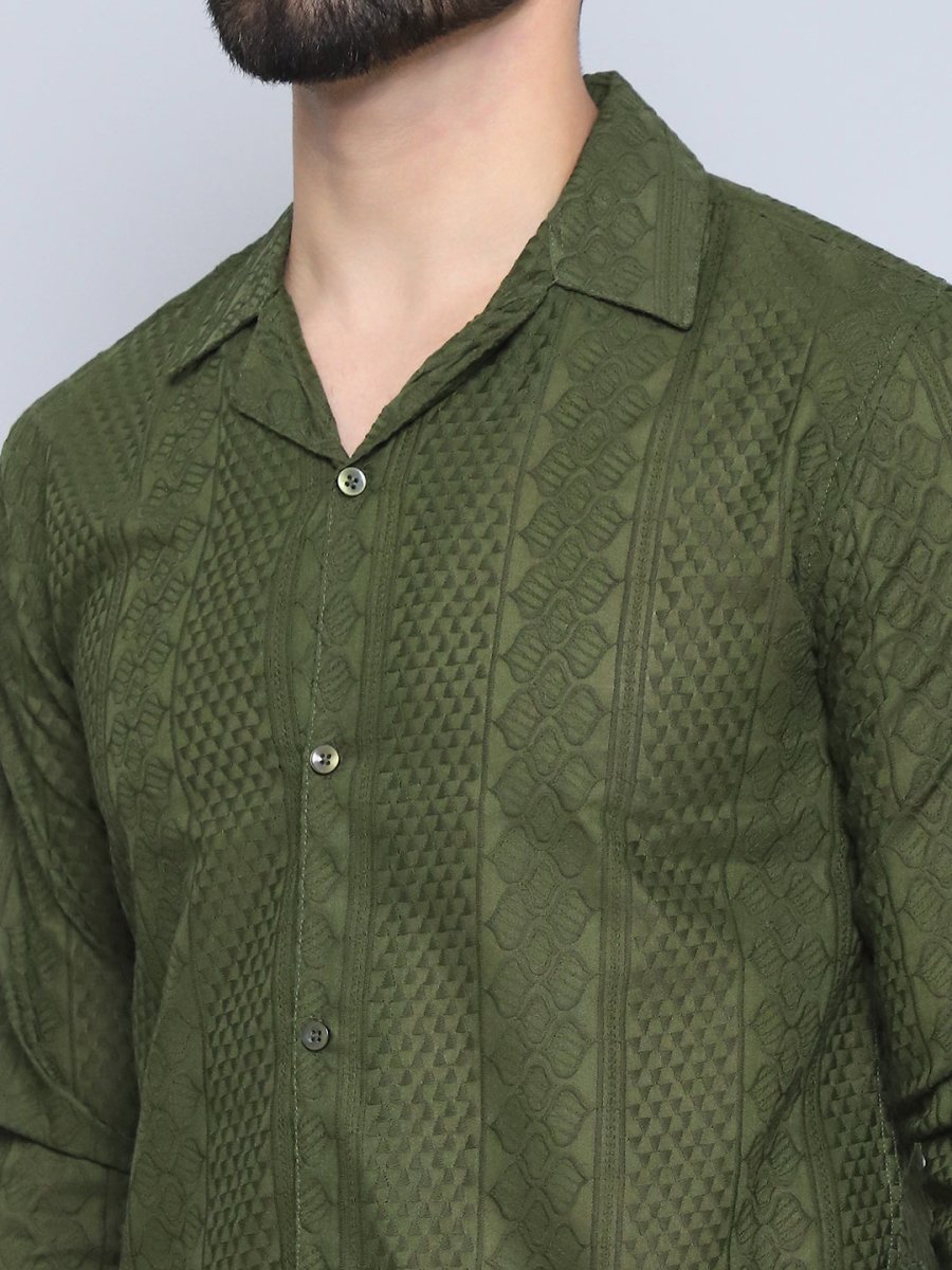 Olive Self Design Party Shirt for Men - SF_992Olive_S