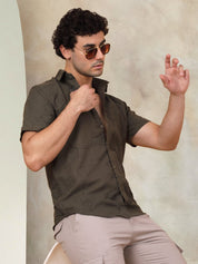 Olive Self Design Party Shirt for Men - SF_944Olive_S