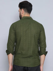 Olive Self Design Party Shirt for Men - SF_992Olive_S