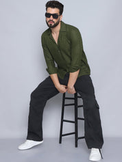 Olive Self Design Party Shirt for Men - SF_992Olive_S