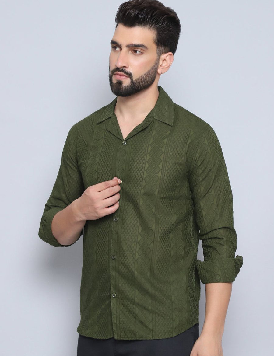 Olive Self Design Party Shirt for Men - SF_992Olive_S