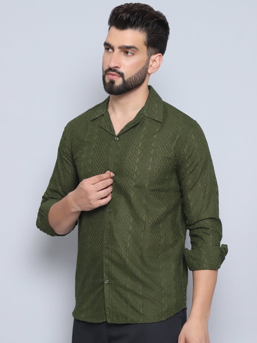 Olive Self Design Party Shirt for Men - SF_992Olive_S