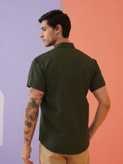 Olive Striped Half Sleeve Shirt for Men - SF_921Olive_S