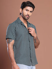 Olive Striped Half Sleeve Shirt for Men - SF_9037Olive_S