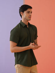 Olive Striped Half Sleeve Shirt for Men - SF_921Olive_S