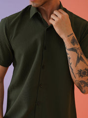 Olive Striped Half Sleeve Shirt for Men - SF_921Olive_S
