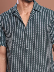 Olive Striped Half Sleeve Shirt for Men - SF_9037Olive_S