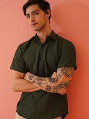 Olive Striped Half Sleeve Shirt for Men - SF_921Olive_S