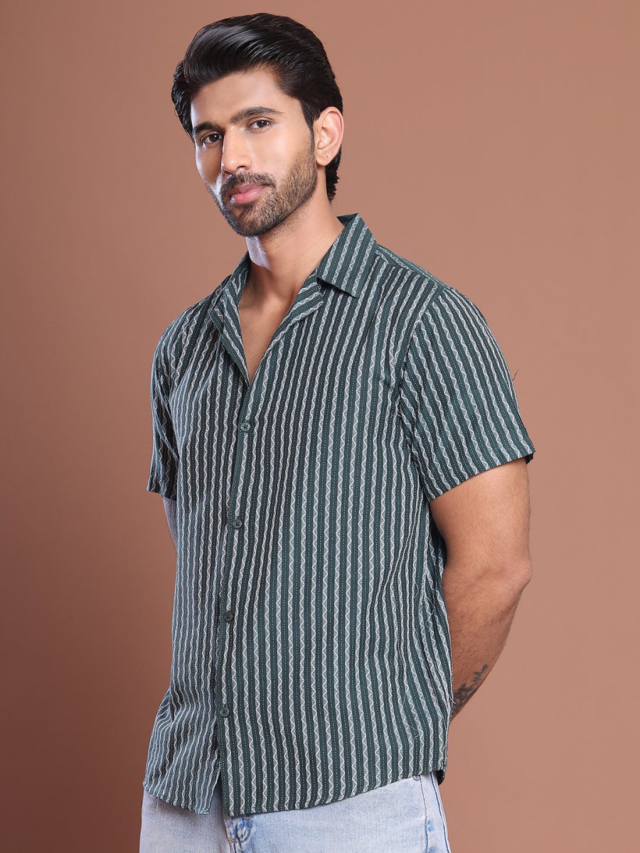 Olive Striped Half Sleeve Shirt for Men - SF_9037Olive_S