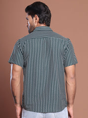 Olive Striped Half Sleeve Shirt for Men - SF_9037Olive_S