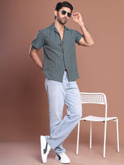 Olive Striped Half Sleeve Shirt for Men - SF_9037Olive_S