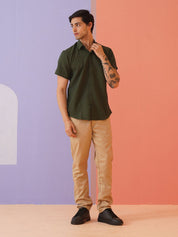 Olive Striped Half Sleeve Shirt for Men - SF_921Olive_S