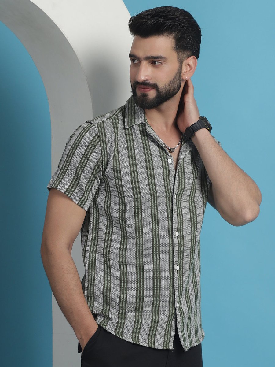 Olive Striped Party Shirt for Men - SF_931Olive_S