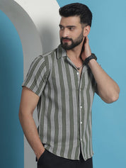 Olive Striped Party Shirt for Men - SF_931Olive_S
