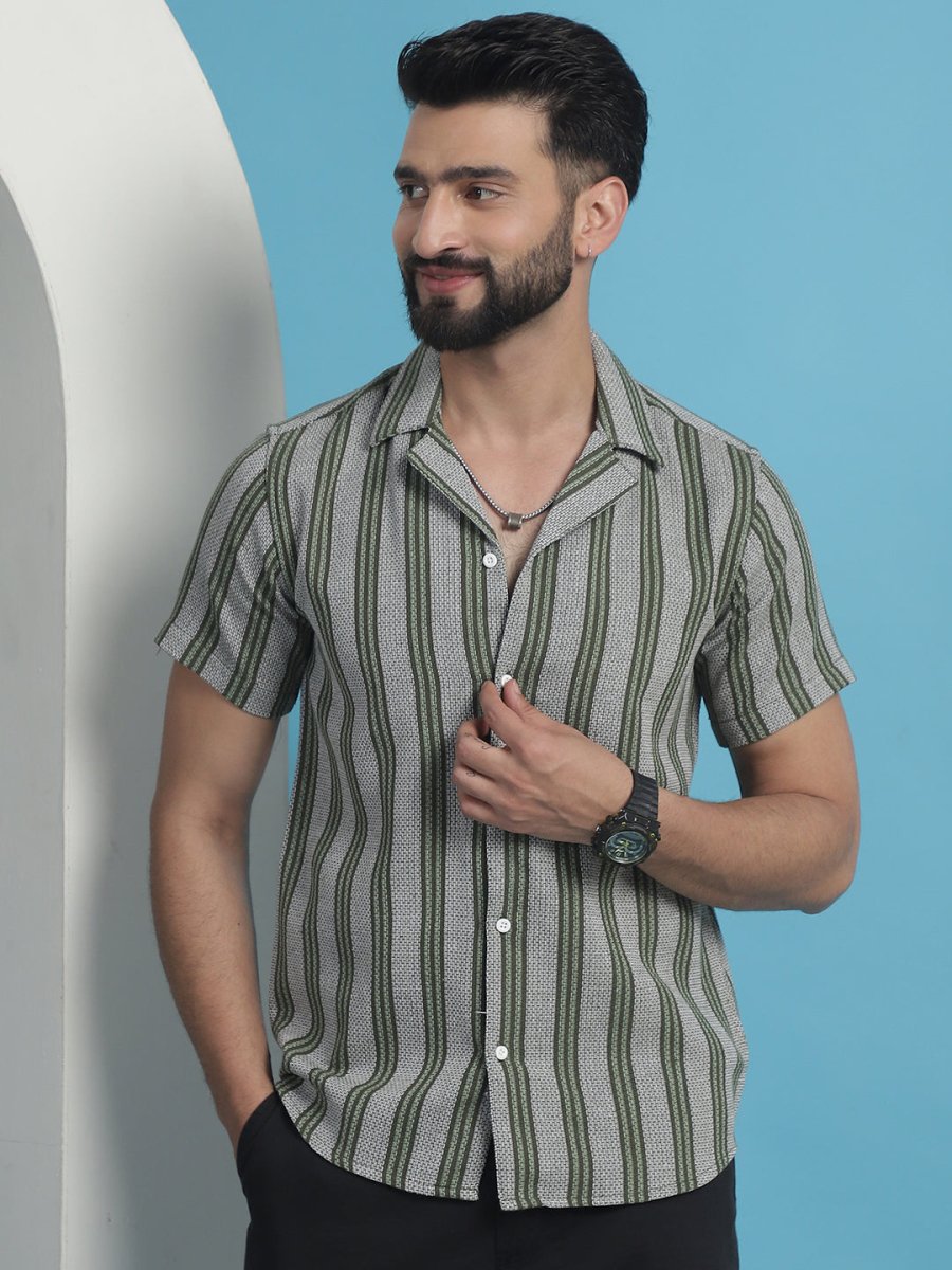 Olive Striped Party Shirt for Men - SF_931Olive_S
