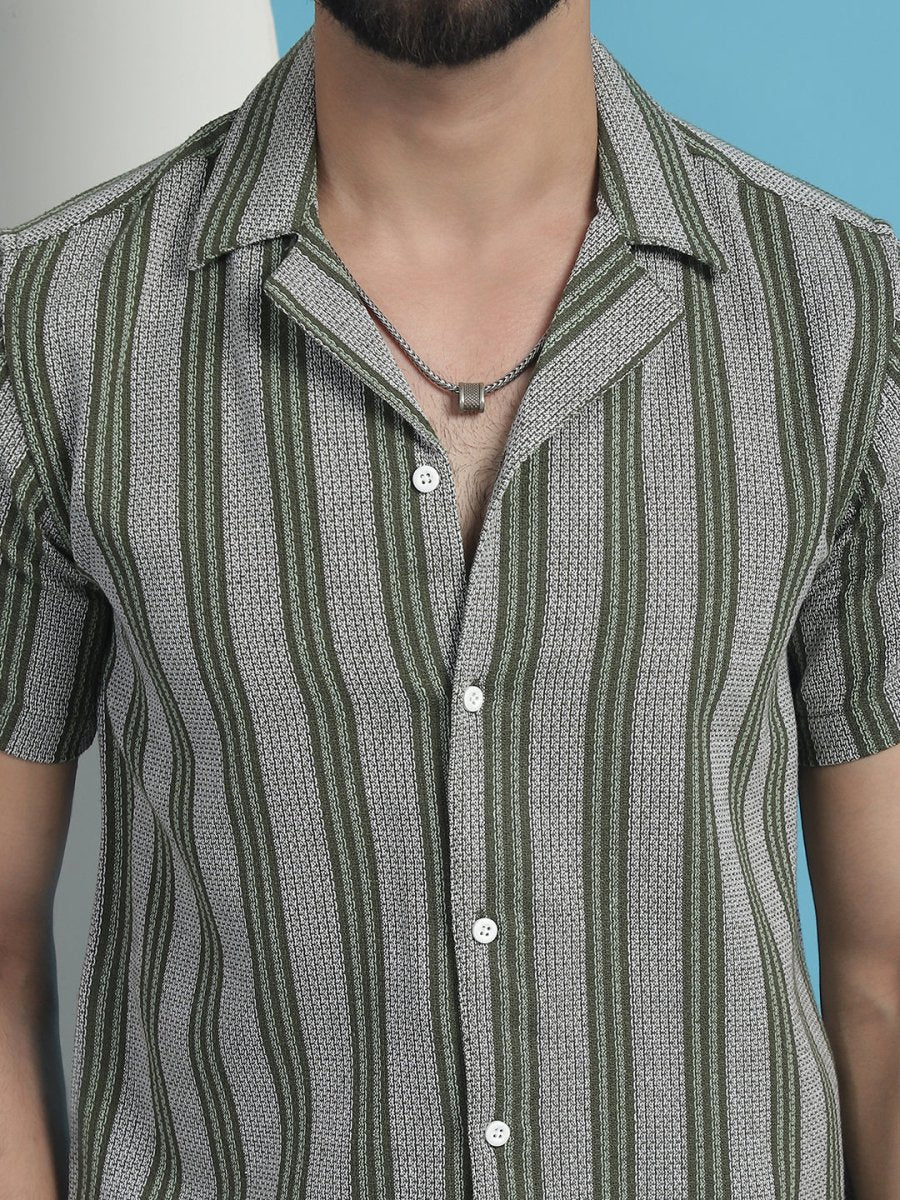 Olive Striped Party Shirt for Men - SF_931Olive_S