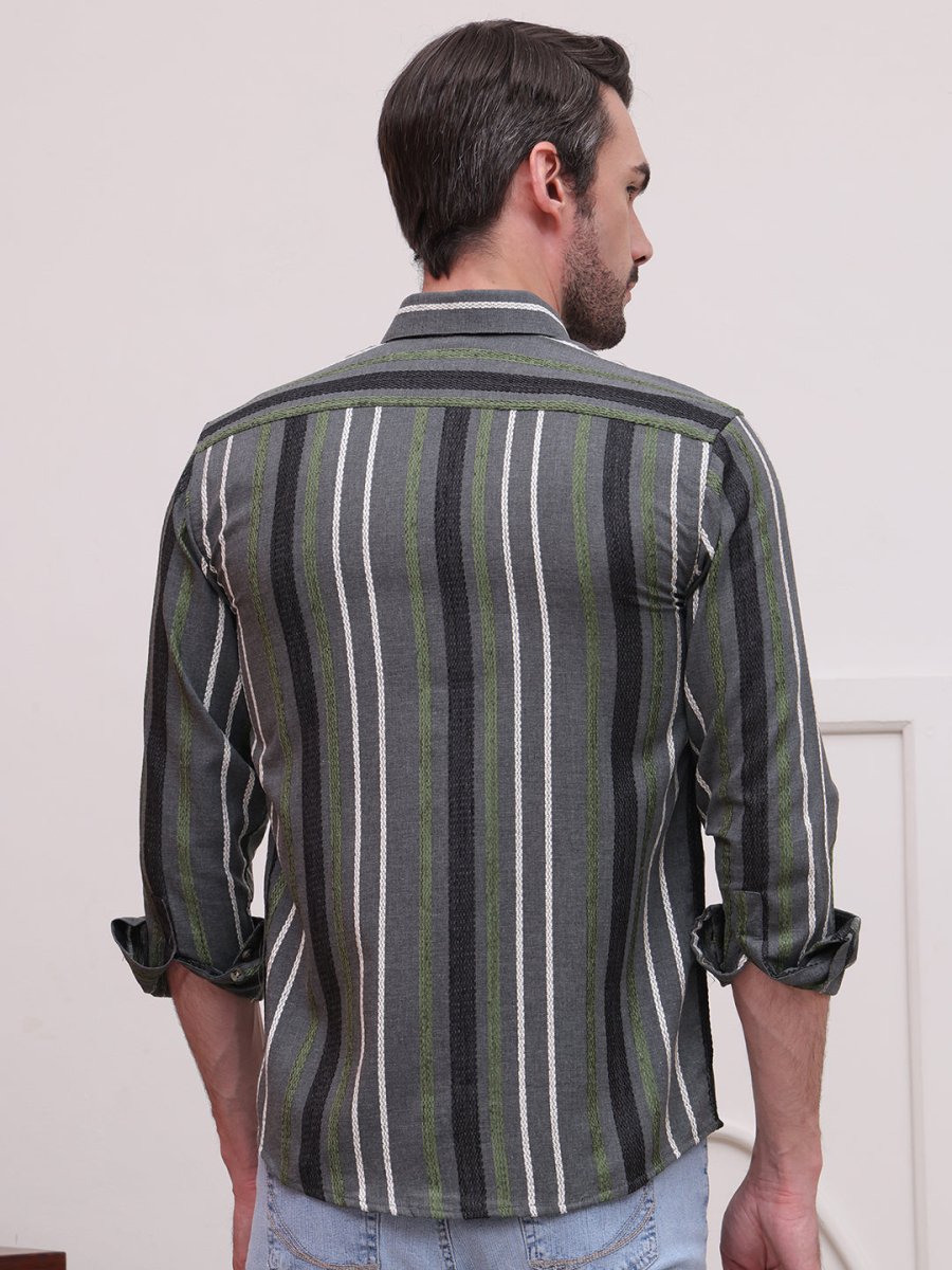 Olive Striped Party Shirt for Men - SF_9006Olive_S