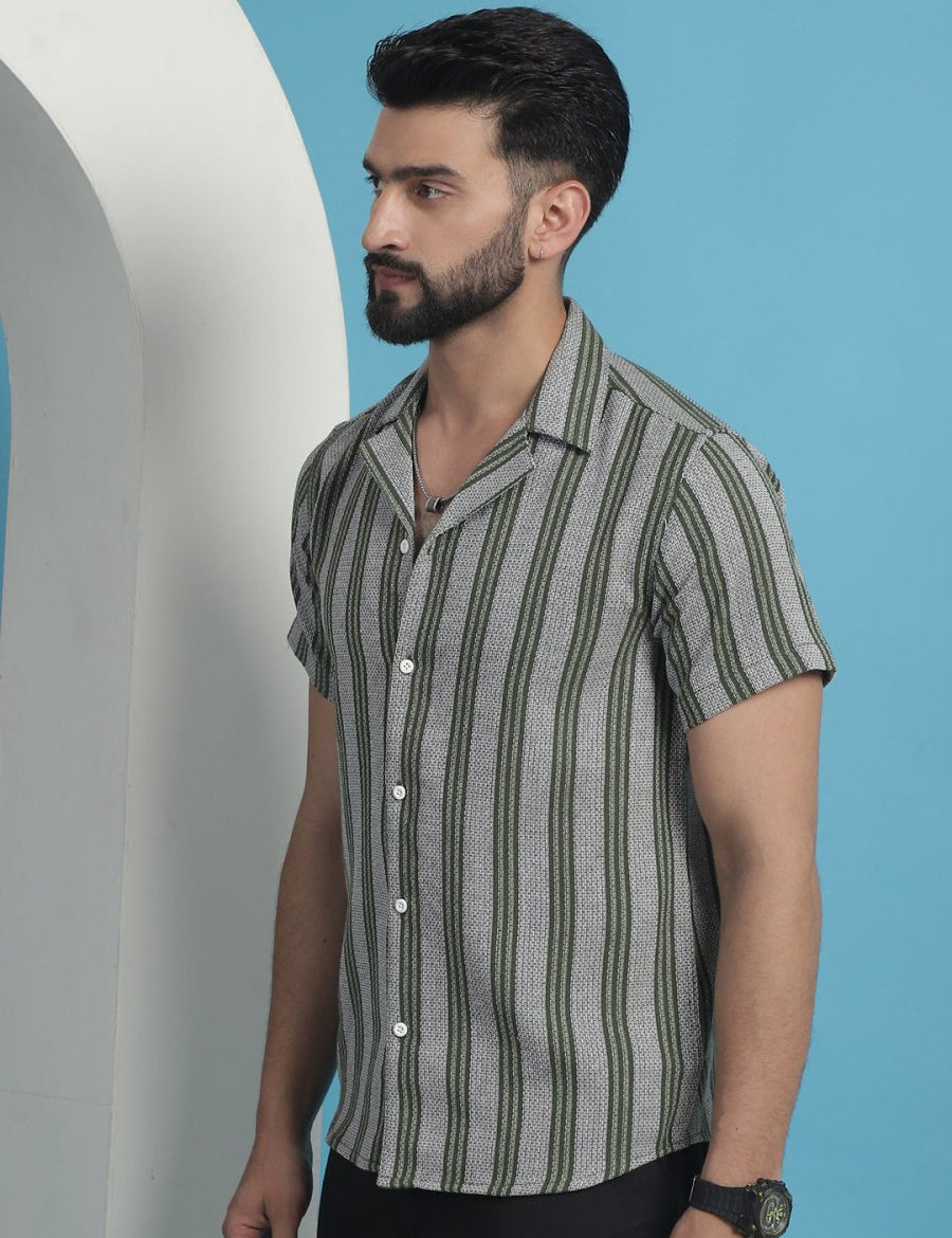 Olive Striped Party Shirt for Men - SF_931Olive_S