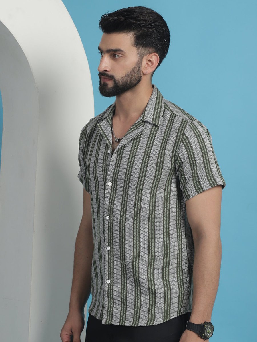 Olive Striped Party Shirt for Men - SF_931Olive_S