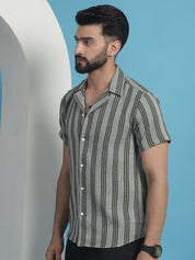Olive Striped Party Shirt for Men - SF_931Olive_S
