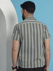 Olive Striped Party Shirt for Men - SF_931Olive_S