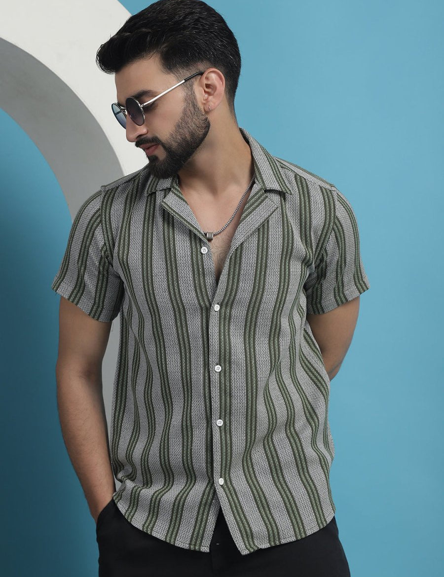 Olive Striped Party Shirt for Men - SF_931Olive_S