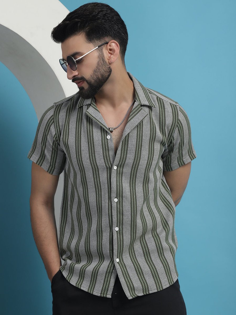 Olive Striped Party Shirt for Men - SF_931Olive_S