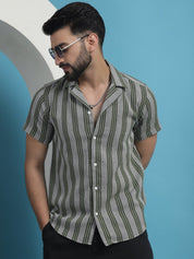Olive Striped Party Shirt for Men - SF_931Olive_S