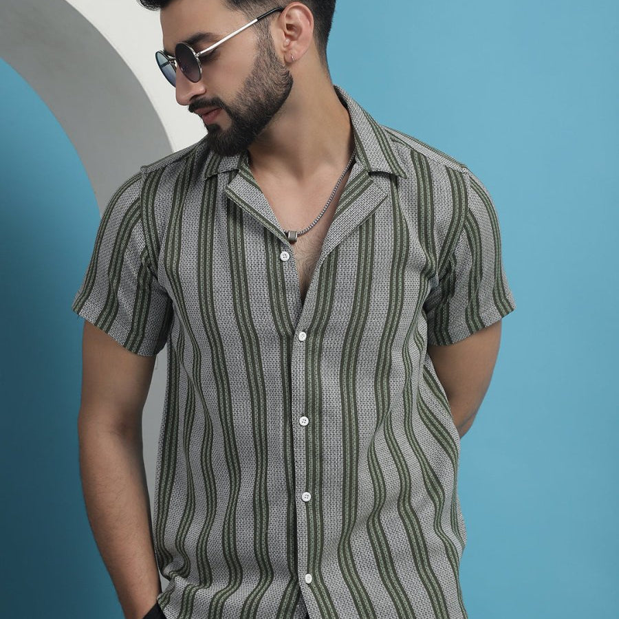 Olive Striped Party Shirt for Men - SF_931Olive_S