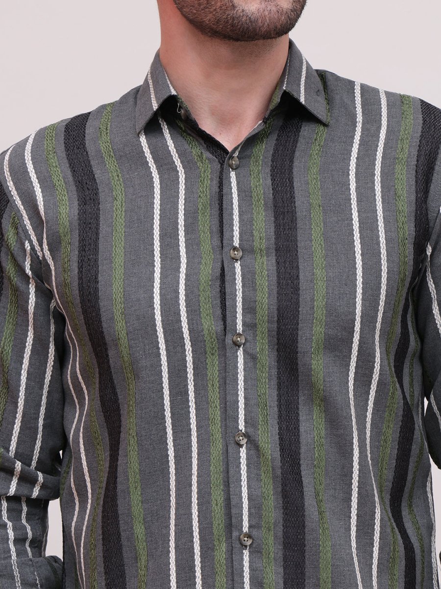 Olive Striped Party Shirt for Men - SF_9006Olive_S