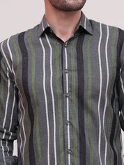 Olive Striped Party Shirt for Men - SF_9006Olive_S