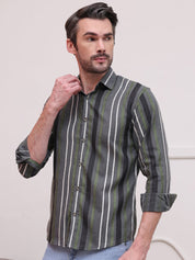 Olive Striped Party Shirt for Men - SF_9006Olive_S